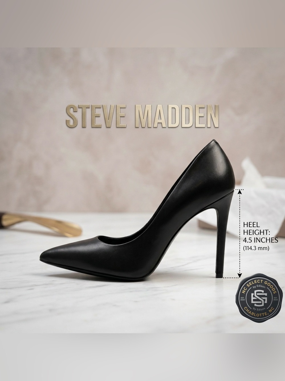 Steve Madden Eloquent Black Leather Pointed Toe Stiletto Pumps Heels Size 10M